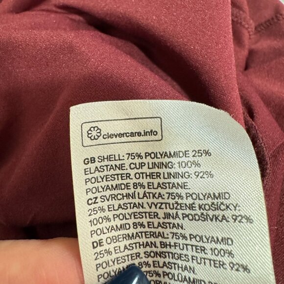 H&M Swimsuit One Piece Plus 18 One Shoulder Maroon Red Scalloped Edge Padded - Picture 9 of 9